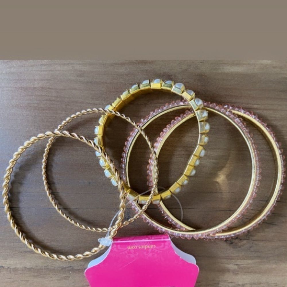 💎Pink Rhinestone Pearl & Gold BraceletBangleSet💎 - Picture 3 of 6